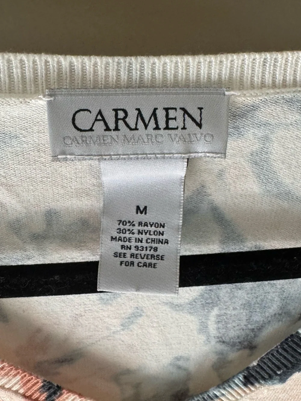 Carmen Marc Valvo Floral V-Neck Sweater in Blush, Navy & Cream